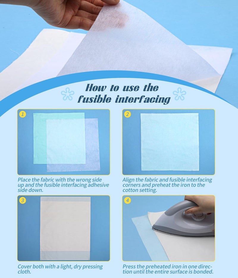 Dercuy 15" X 15yd White Interfacing Fabric for Sewing, Medium Weight Fusible Interfacing for Sewing, Iron On Interfacing for Sewing DIY Craft - Image 5